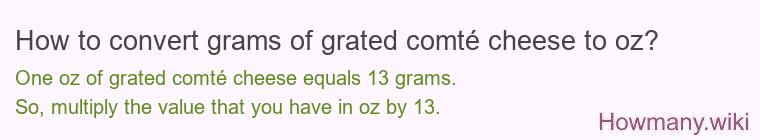 How to convert grams of grated comté cheese to oz? How to convert grams of grated comté cheese to oz?
