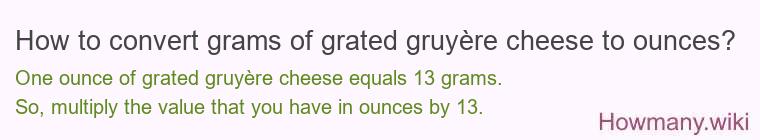 How to convert grams of grated gruyÃ¨re cheese to ounces?
