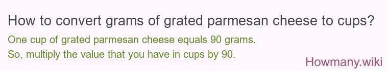 How to convert grams of grated parmesan cheese to cups? How to convert grams of grated parmesan cheese to cups?
