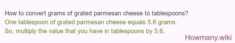 How to convert grams of grated parmesan cheese to tablespoons?