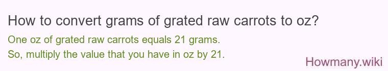 How to convert grams of grated raw carrots to oz?