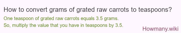 How to convert grams of grated raw carrots to teaspoons?
