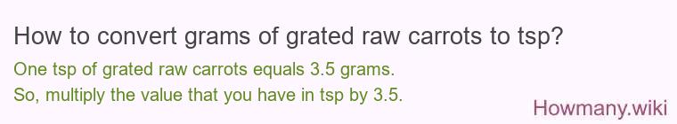 How to convert grams of grated raw carrots to tsp?