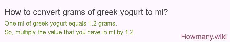 How to convert grams of greek yogurt to ml? How to convert grams of greek yogurt to ml?