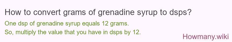 How to convert grams of grenadine syrup to dsps?