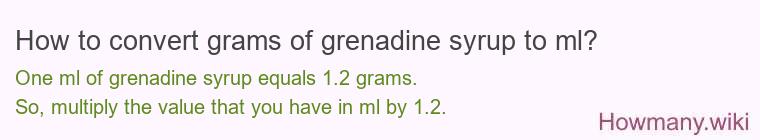How to convert grams of grenadine syrup to ml?