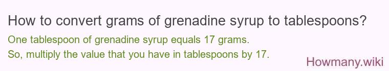 How to convert grams of grenadine syrup to tablespoons?