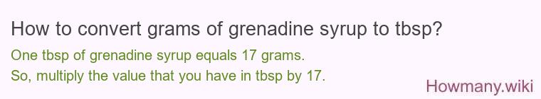 How to convert grams of grenadine syrup to tbsp?