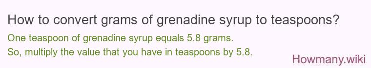 How to convert grams of grenadine syrup to teaspoons?