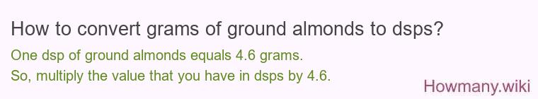 How to convert grams of ground almonds to dsps? How to convert grams of ground almonds to dsps?