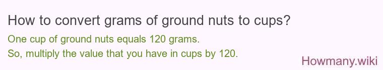 How to convert grams of ground nuts to cups? How to convert grams of ground nuts to cups?