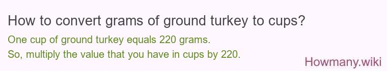 How to convert grams of ground turkey to cups? How to convert grams of ground turkey to cups?