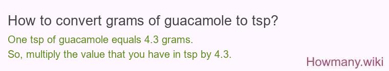 How to convert grams of guacamole to tsp? How to convert grams of guacamole to tsp?