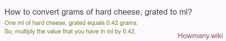 How to convert grams of hard cheese, grated to ml? How to convert grams of hard cheese, grated to ml?