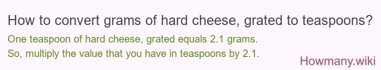 How to convert grams of hard cheese, grated to teaspoons?