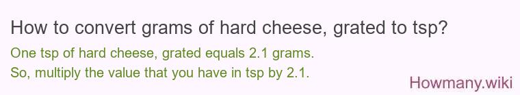 How to convert grams of hard cheese, grated to tsp? How to convert grams of hard cheese, grated to tsp?