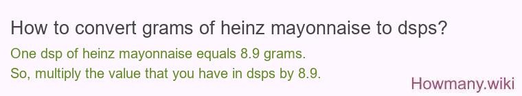 How to convert grams of heinz mayonnaise to dsps? How to convert grams of heinz mayonnaise to dsps?