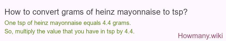 How to convert grams of heinz mayonnaise to tsp? How to convert grams of heinz mayonnaise to tsp?