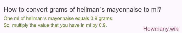 How to convert grams of hellman`s mayonnaise to ml?