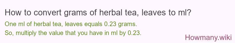 How to convert grams of herbal tea, leaves to ml?