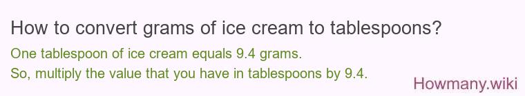 How to convert grams of ice cream to tablespoons? How to convert grams of ice cream to tablespoons?