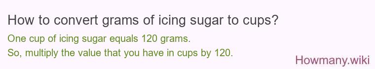 How to convert grams of icing sugar to cups? How to convert grams of icing sugar to cups?