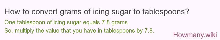 How to convert grams of icing sugar to tablespoons? How to convert grams of icing sugar to tablespoons?