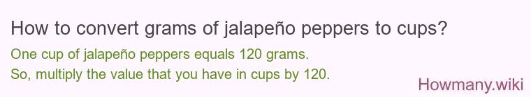 How to convert grams of jalapeño peppers to cups?
