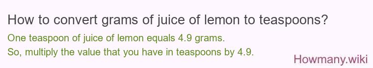 How to convert grams of juice of lemon to teaspoons?
