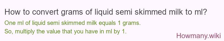 How to convert grams of liquid semi skimmed milk to ml?