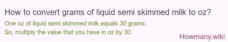 How to convert grams of liquid semi skimmed milk to oz?