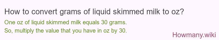 How to convert grams of liquid skimmed milk to oz?