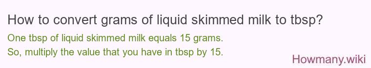 How to convert grams of liquid skimmed milk to tbsp?