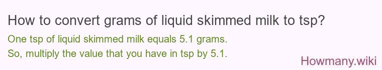 How to convert grams of liquid skimmed milk to tsp?