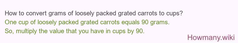 How to convert grams of loosely packed grated carrots to cups?