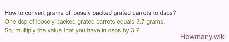 How to convert grams of loosely packed grated carrots to dsps? How to convert grams of loosely packed grated carrots to dsps?