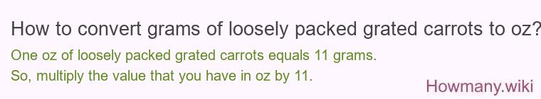 How to convert grams of loosely packed grated carrots to oz?