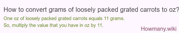 How to convert grams of loosely packed grated carrots to oz?