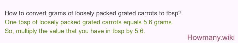 How to convert grams of loosely packed grated carrots to tbsp?