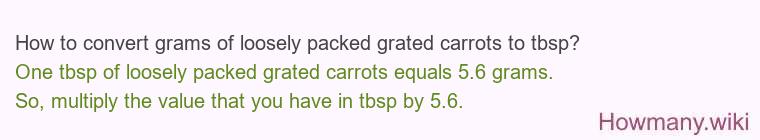 How to convert grams of loosely packed grated carrots to tbsp? How to convert grams of loosely packed grated carrots to tbsp?