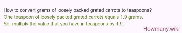 How to convert grams of loosely packed grated carrots to teaspoons? How to convert grams of loosely packed grated carrots to teaspoons?