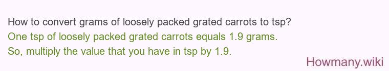 How to convert grams of loosely packed grated carrots to tsp? How to convert grams of loosely packed grated carrots to tsp?