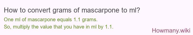 How to convert grams of mascarpone to ml?