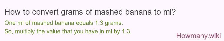 How to convert grams of mashed banana to ml? How to convert grams of mashed banana to ml?
