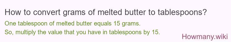 How to convert grams of melted butter to tablespoons? How to convert grams of melted butter to tablespoons?