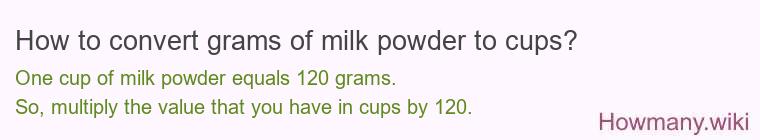 How to convert grams of milk powder to cups? How to convert grams of milk powder to cups?