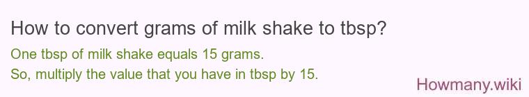 How to convert grams of milk shake to tbsp?
