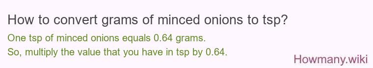 How to convert grams of minced onions to tsp? How to convert grams of minced onions to tsp?