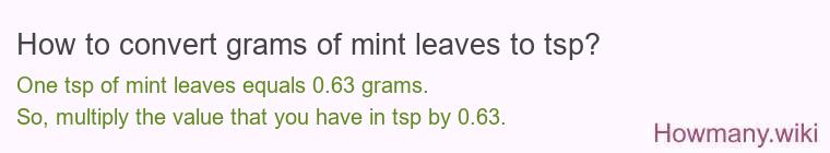 How to convert grams of mint leaves to tsp? How to convert grams of mint leaves to tsp?