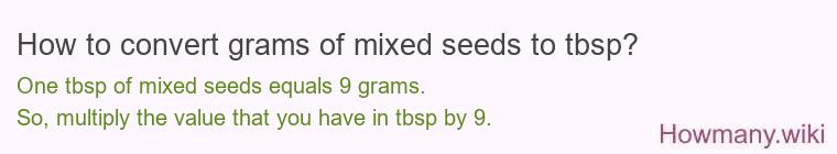 How to convert grams of mixed seeds to tbsp? How to convert grams of mixed seeds to tbsp?